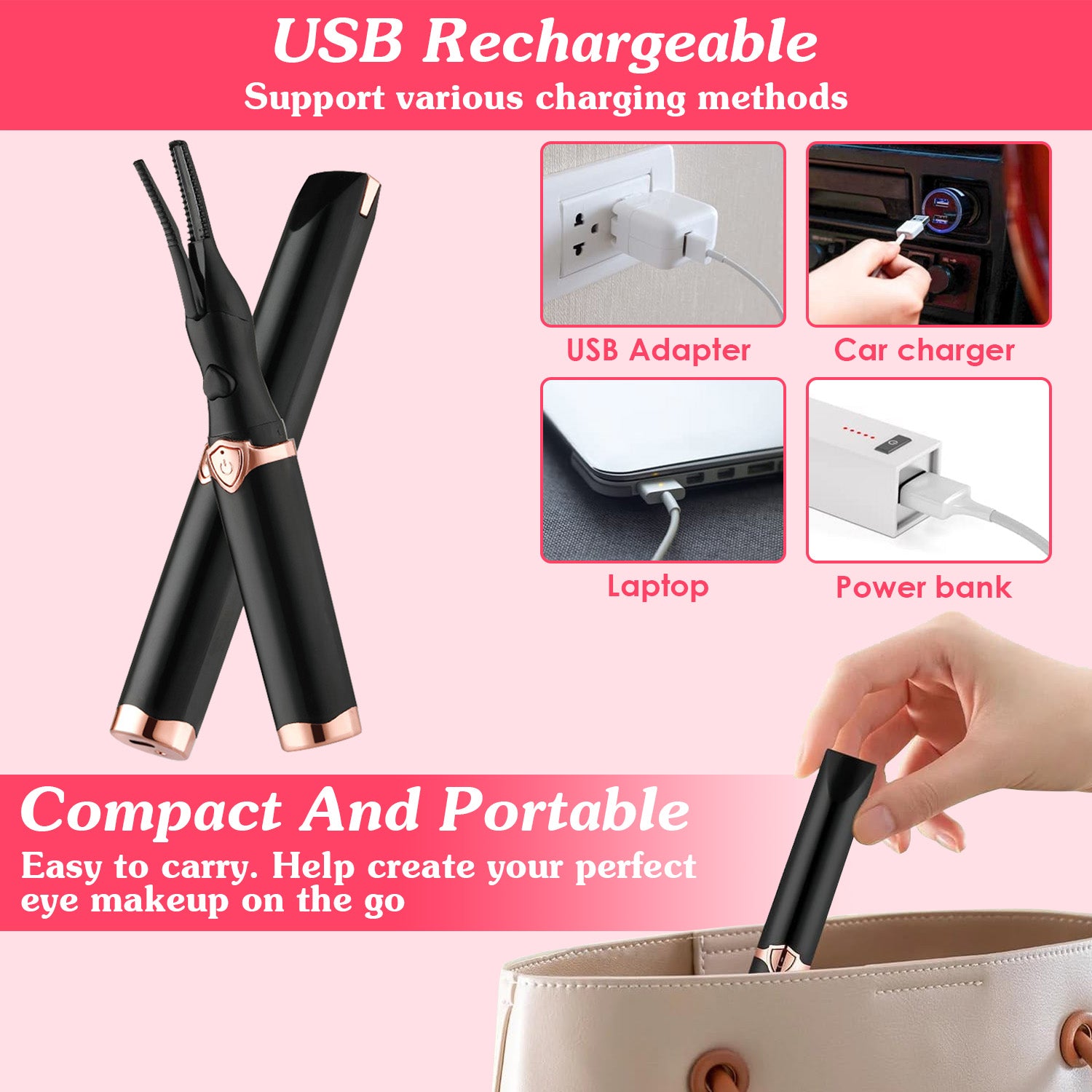 2-in-1 Electric Heated Eyelash Curler with Comb