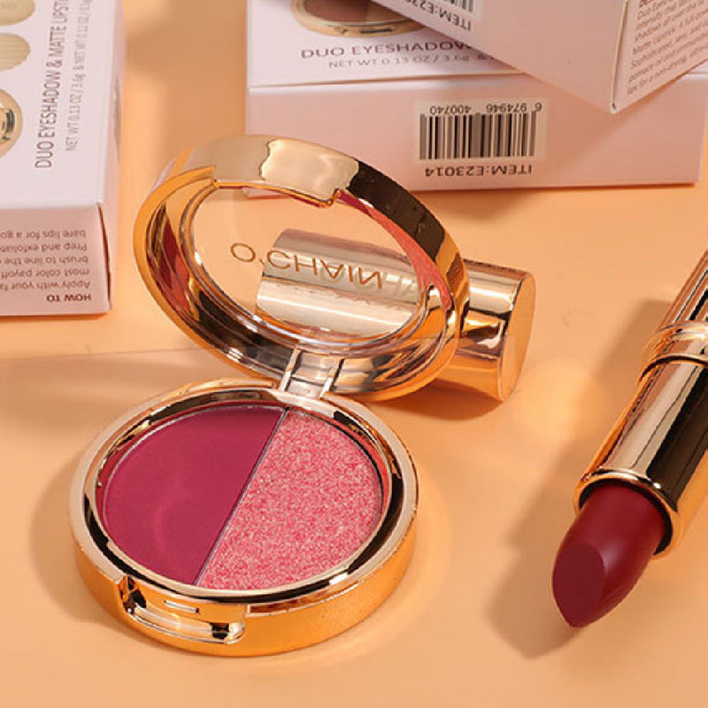 Pearlescent Double-Color Eye Shadow & Matte Lipstick Kit