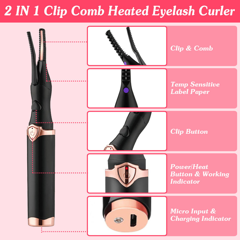 2-in-1 Electric Heated Eyelash Curler with Comb
