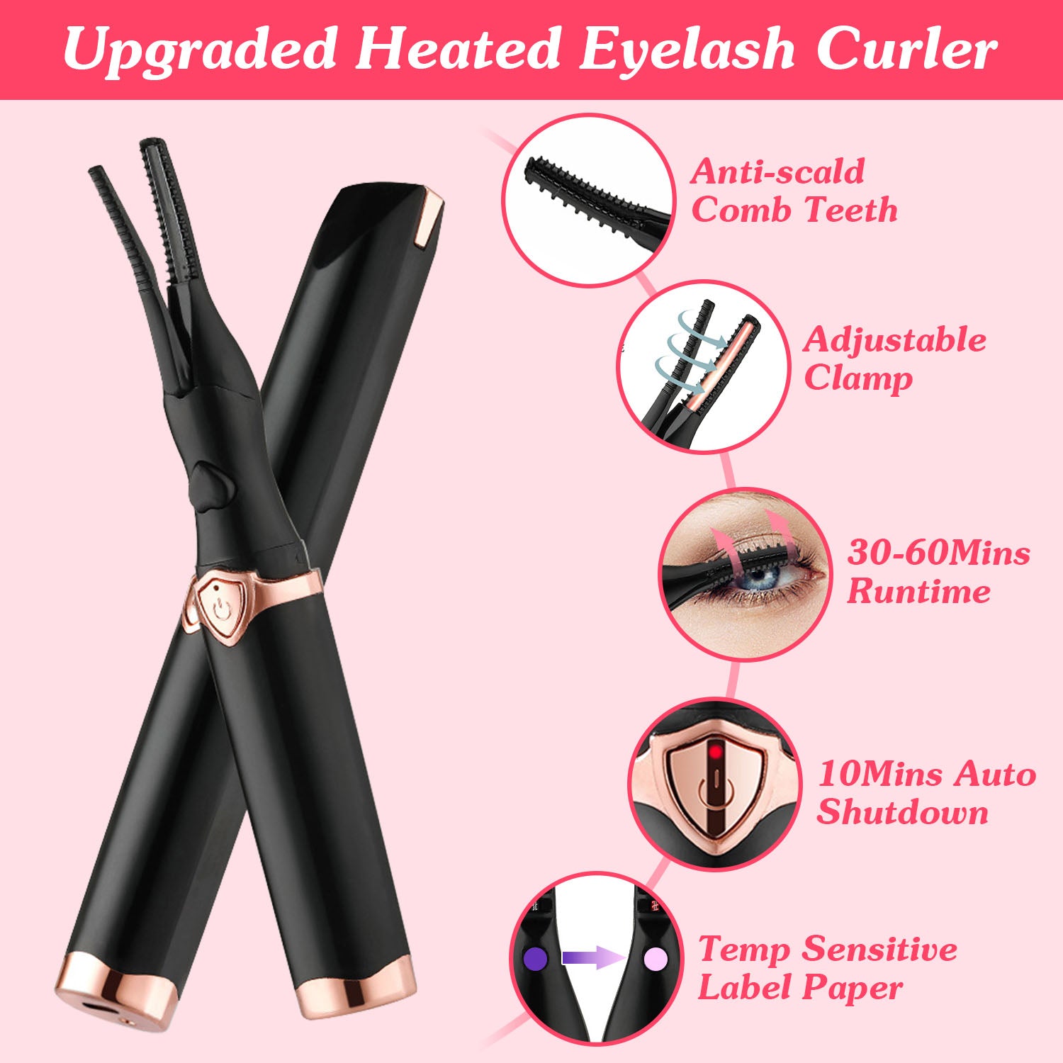 2-in-1 Electric Heated Eyelash Curler with Comb
