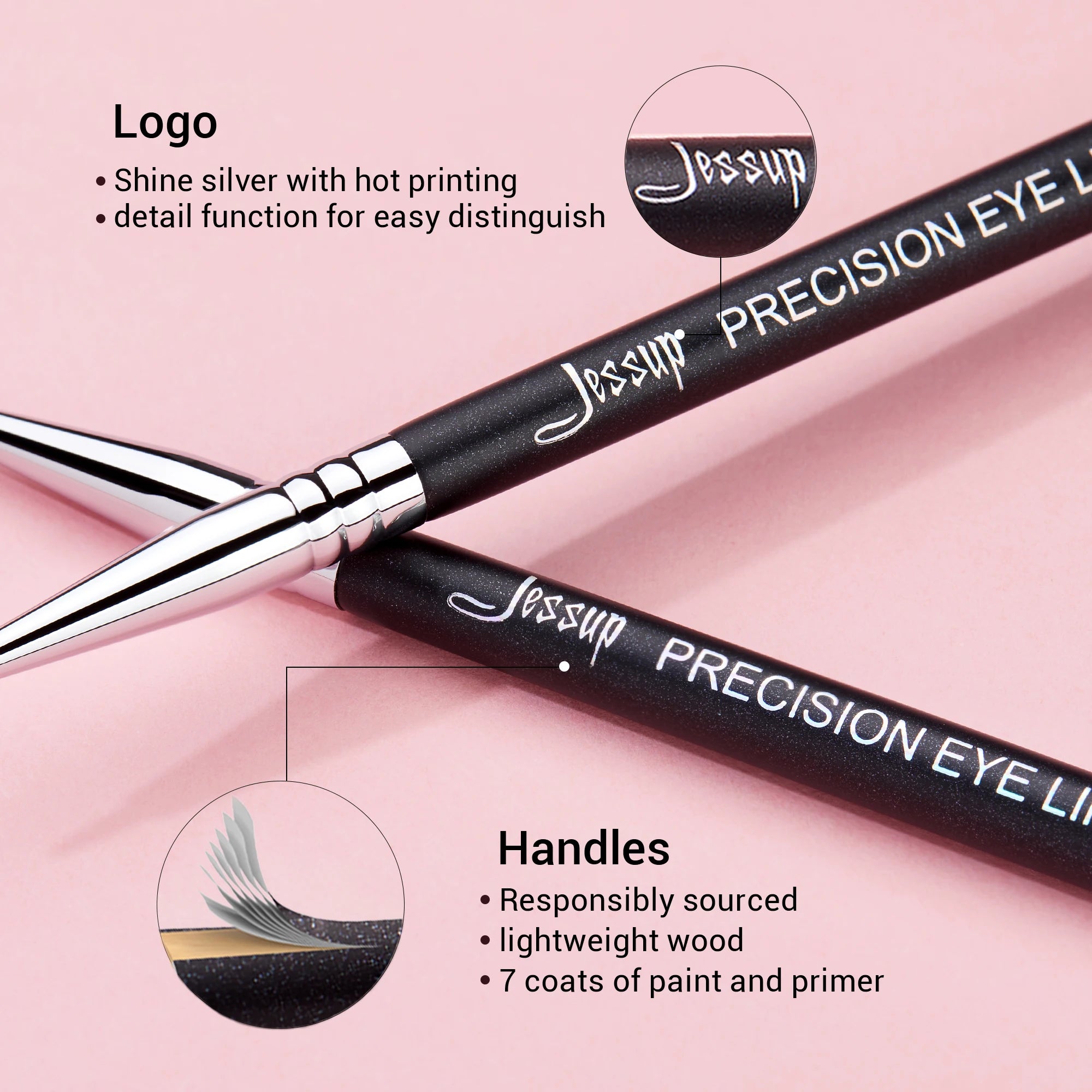 Jessup Precision Eyeliner Brush with Fine Synthetic Tip