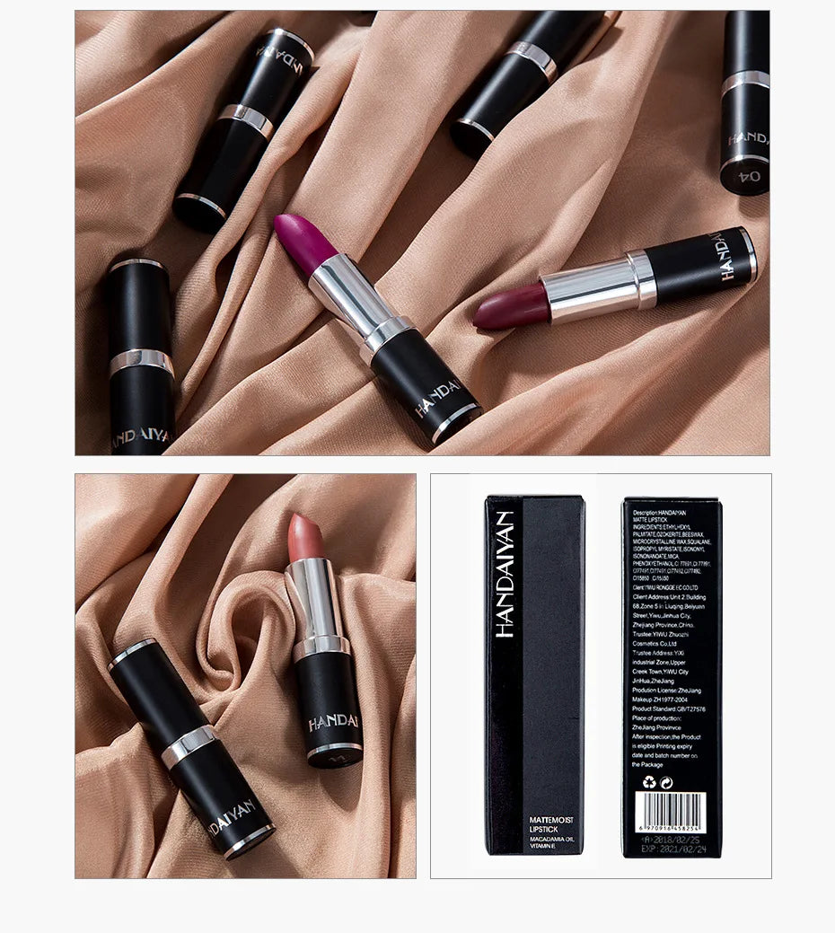 HANDAIYAN 12 Colors Matte Lipstick Long Lasting Velvet Lip Tint Waterproof 24 Hours Red Lip Gloss Cosmetics Make Up