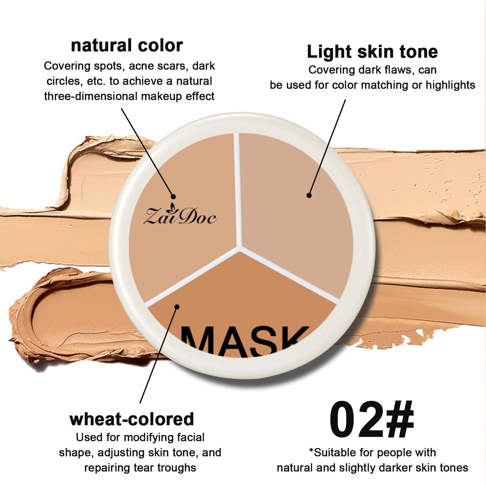 ZaiDoc 3-Color Full Coverage Cream Concealer Palette