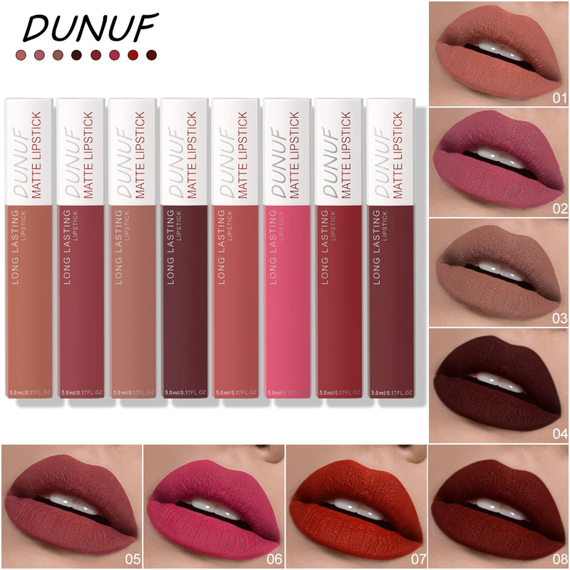 6Pcs/8Pcs Matte Color Lasting Lip Gloss Set Three-Dimensional Plastic Lips Waterproof Anti-Sweat Non-Stick Cup Lipstick Set