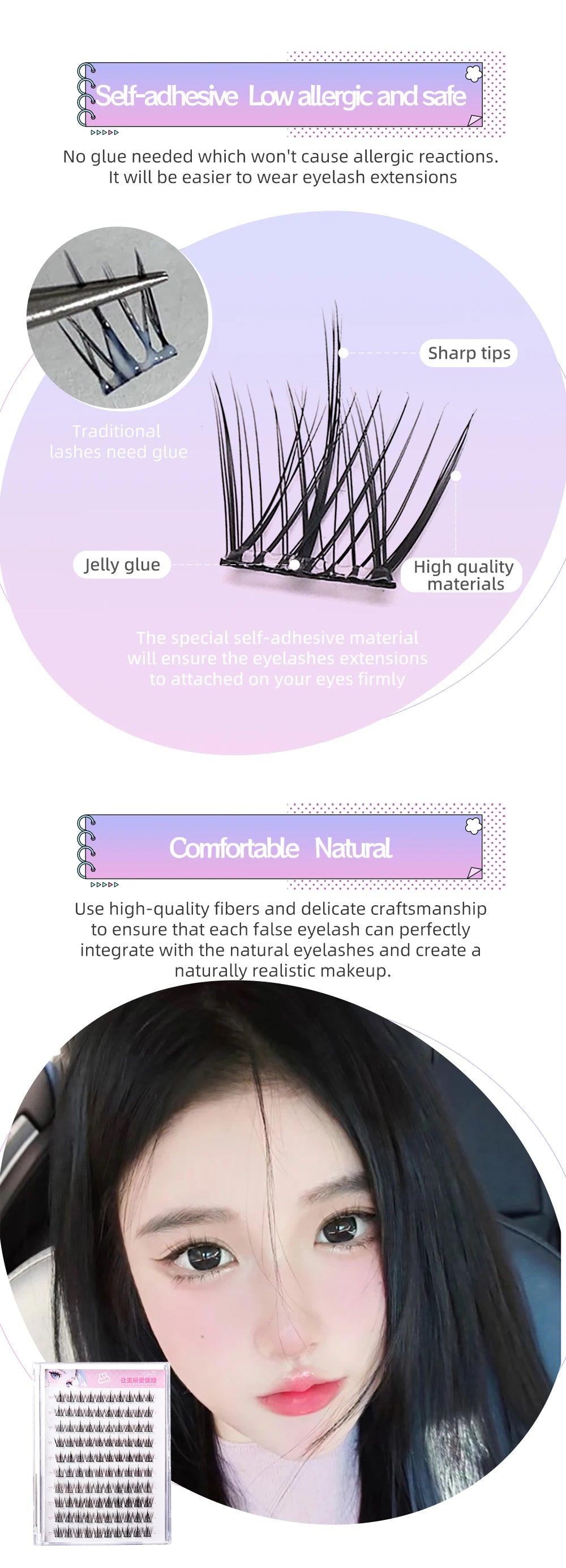 Yelix Large Capacity Self-Adhesive Eyelashes No Glue Fake Lashes Extensions Reusable for Makeup Soft Mink Eyelashes