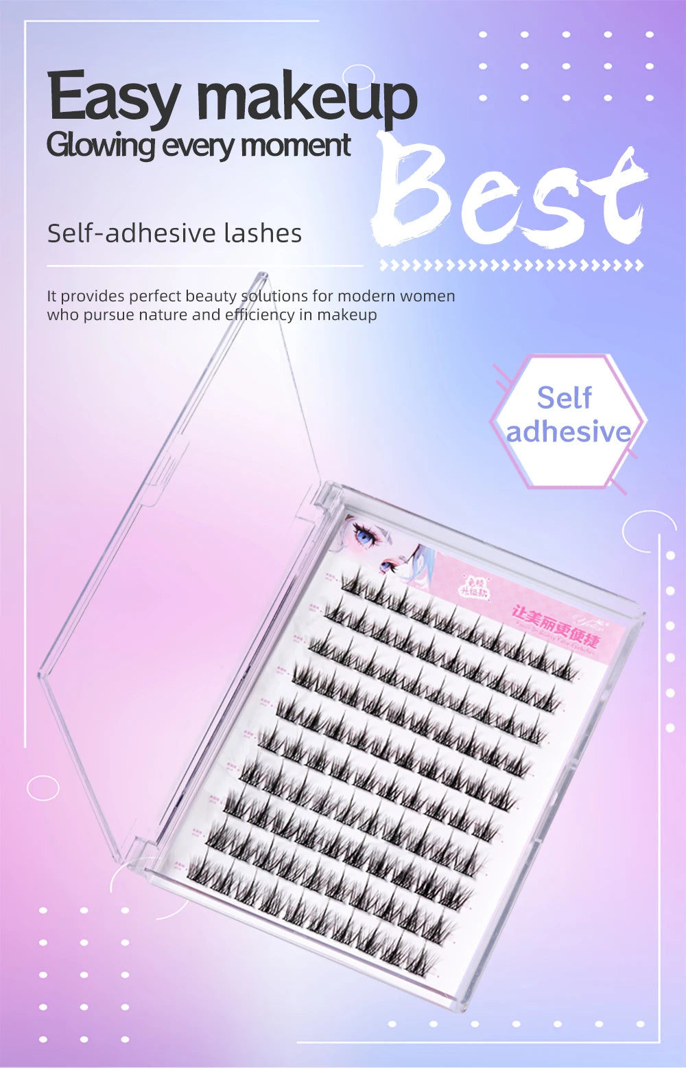 Yelix Large Capacity Self-Adhesive Eyelashes No Glue Fake Lashes Extensions Reusable for Makeup Soft Mink Eyelashes