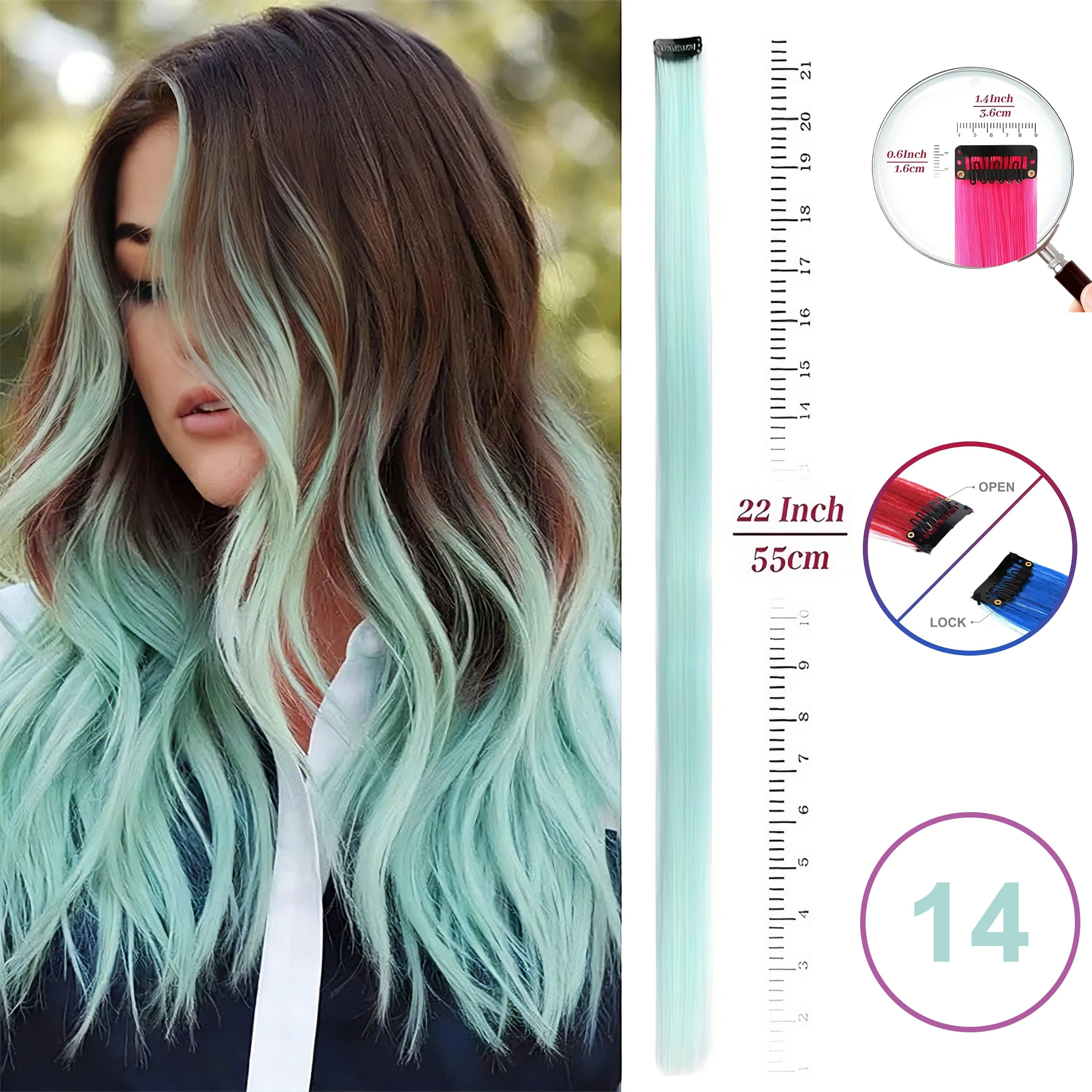 Hair Extensions Clip in 22 Inch Colored Hair Extensions Party Highlights Long Straight Synthetic Hairpieces for Women Kids Girls