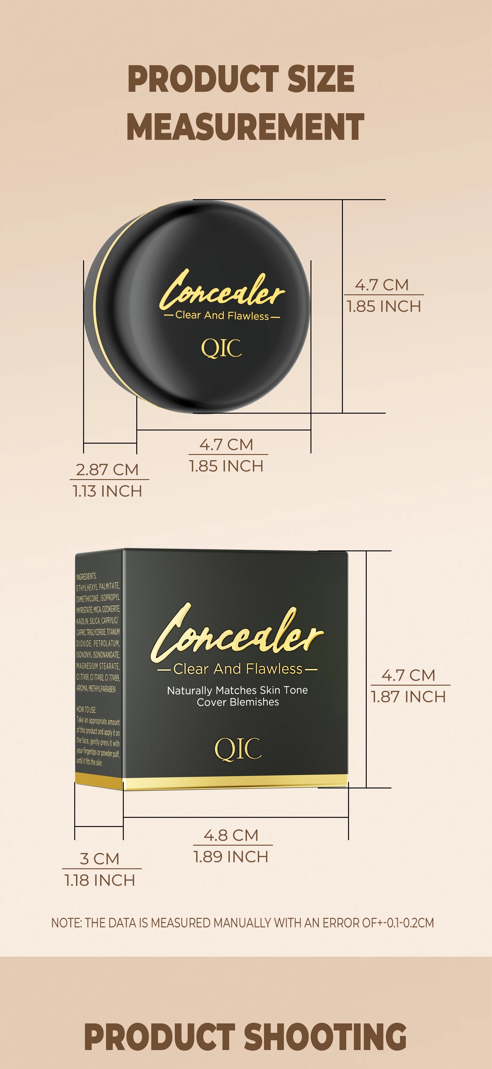 QIC Waterproof Full Coverage Concealer for Tattoos & Scars