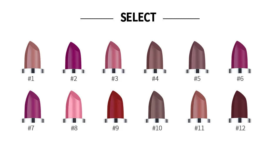 HANDAIYAN 12 Colors Matte Lipstick Long Lasting Velvet Lip Tint Waterproof 24 Hours Red Lip Gloss Cosmetics Make Up