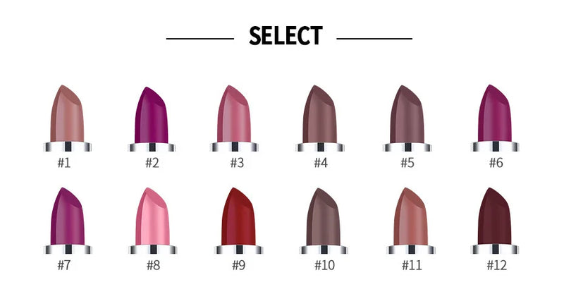 HANDAIYAN 12 Colors Matte Lipstick Long Lasting Velvet Lip Tint Waterproof 24 Hours Red Lip Gloss Cosmetics Make Up