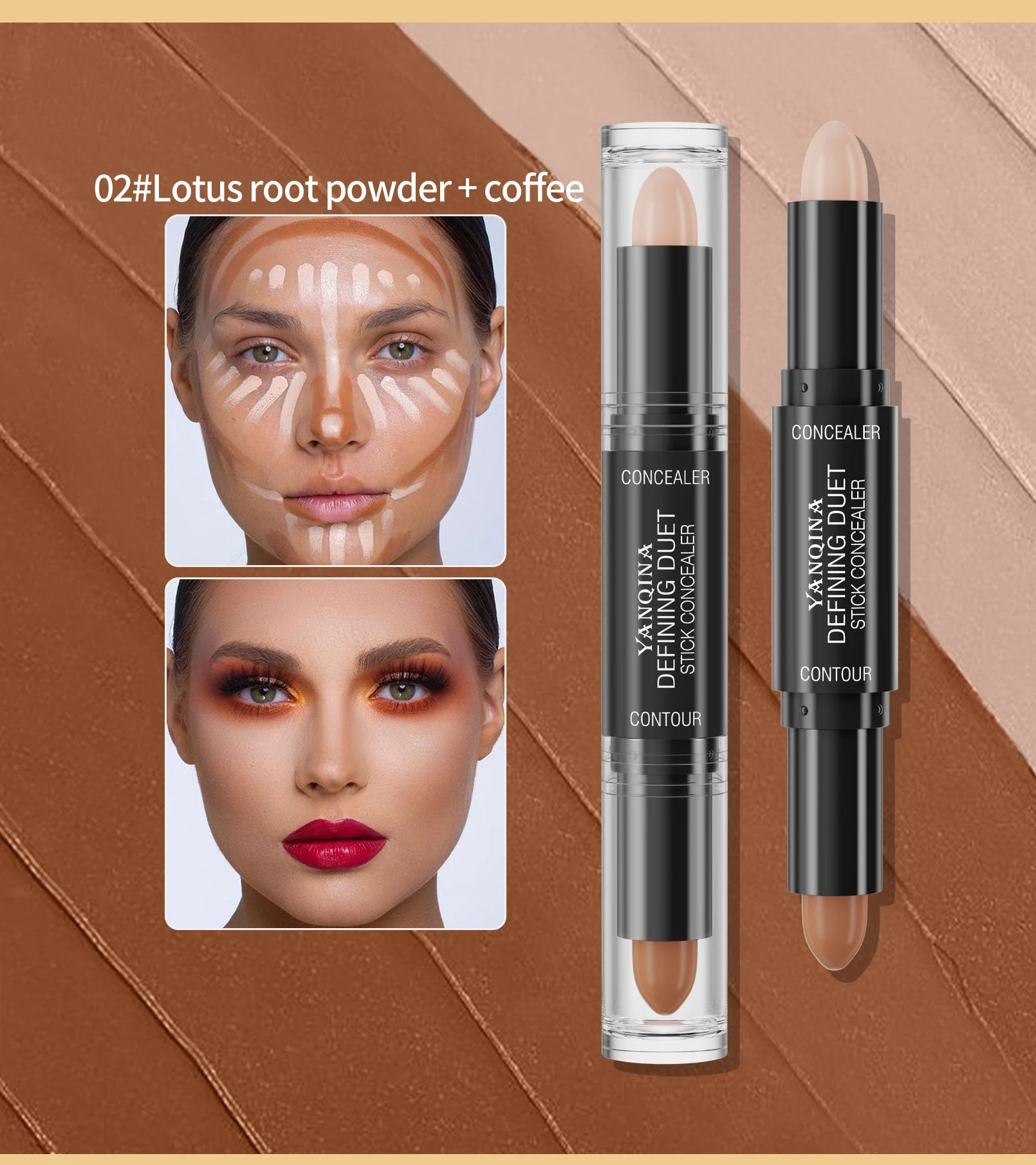 YANQINA Double-Ended Contour Stick Duo for Highlighting & Sculpting