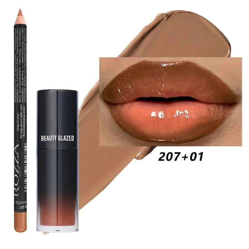 2pcs/Set Smooth Lip Liner+Lip Oil Set Lip Combo Waterproof Lip Liner  Makeup, Long-Lasting Moisturizing Lip Makeup Lip Plump