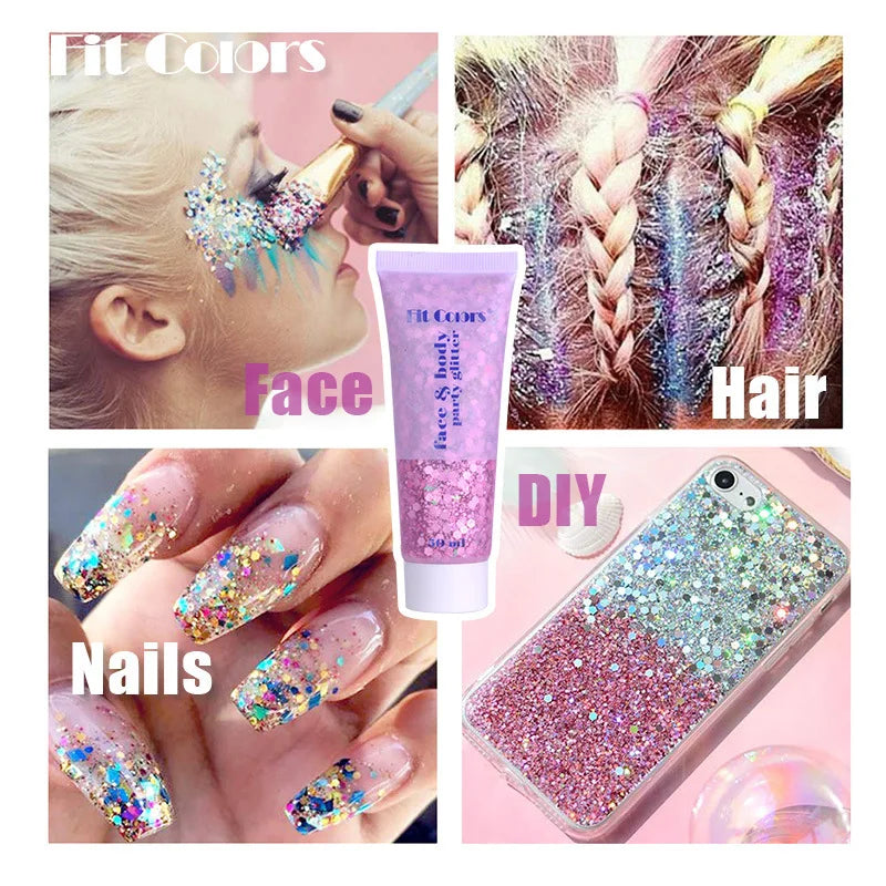 20 Colors Body Glitter Gel Mermaid's Scale Chunky Glitter Sequins Gel  for Face Body Hair Nail Christmas and Party