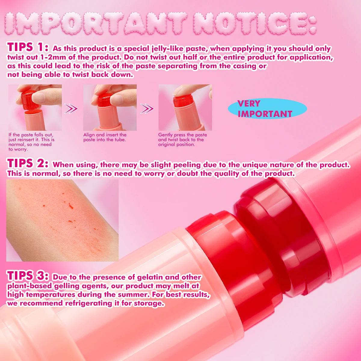 YOUNG VISION Multi-Color Jelly Blush Stick Q Pinberry Lip Dye Stick for Lip and Cheek Natural and Easy Tinting Lip Gloss Stick