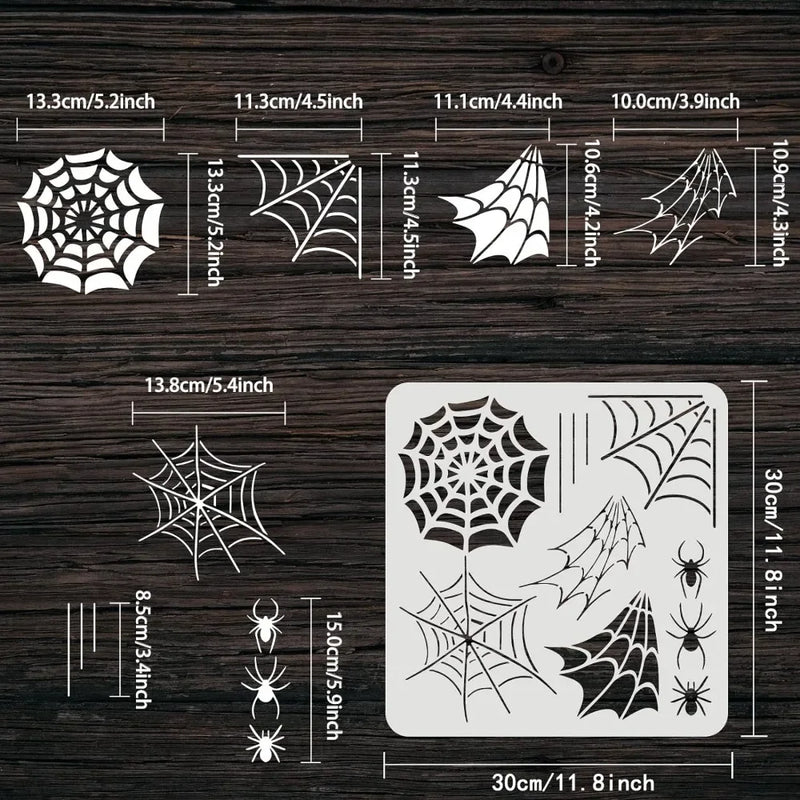 Spiderweb Stencil 11.8x11.8inch Reusable Spiderweb and Spider Stencil Spider Drawing Stencil DIY Arts and Crafts Spider Web