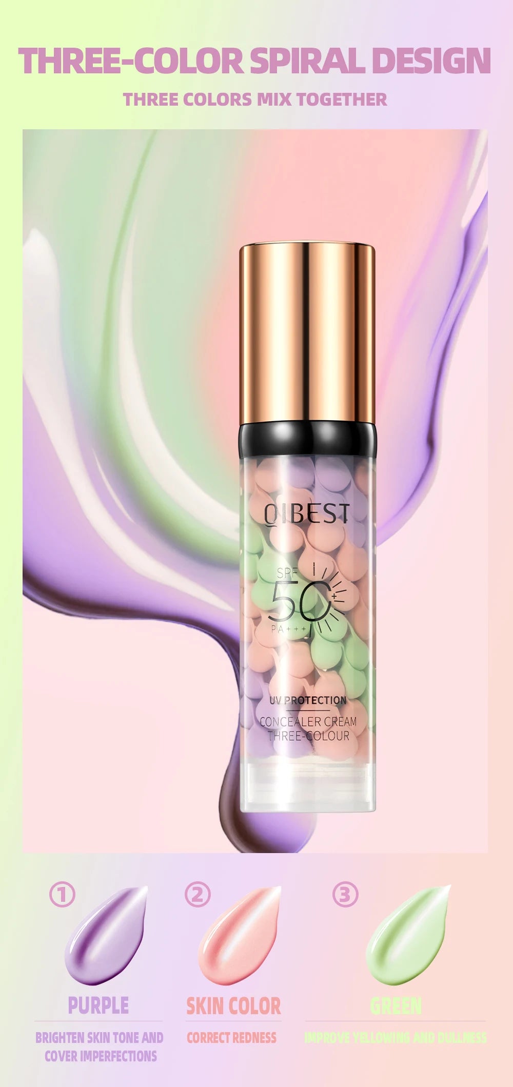 QiBest Three Color Liquid Concealer Makeup Primer