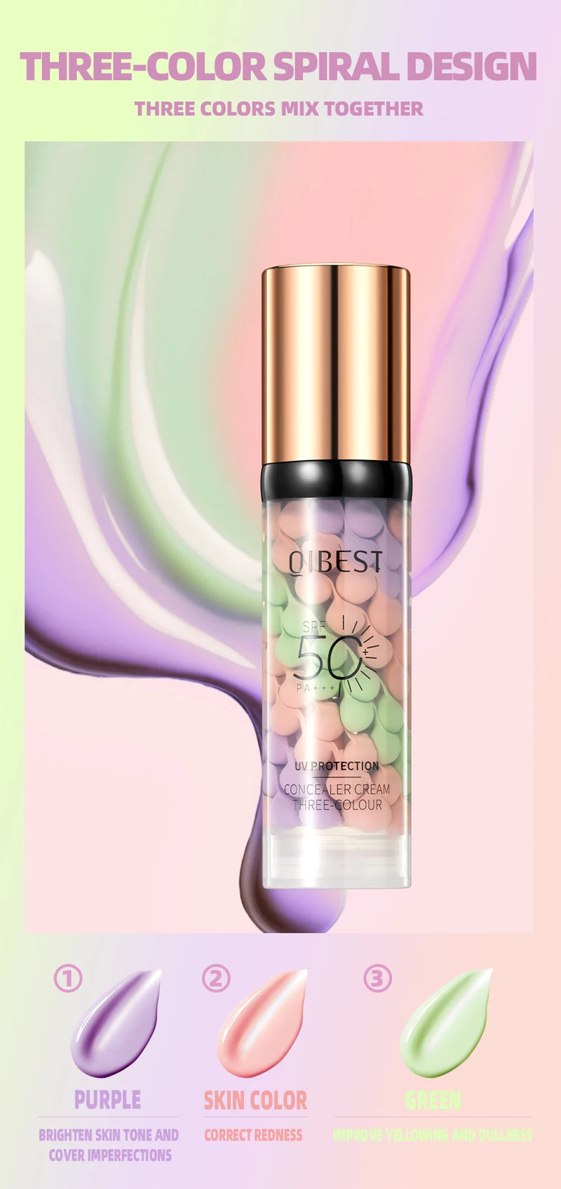 QiBest Three Color Liquid Concealer Makeup Primer