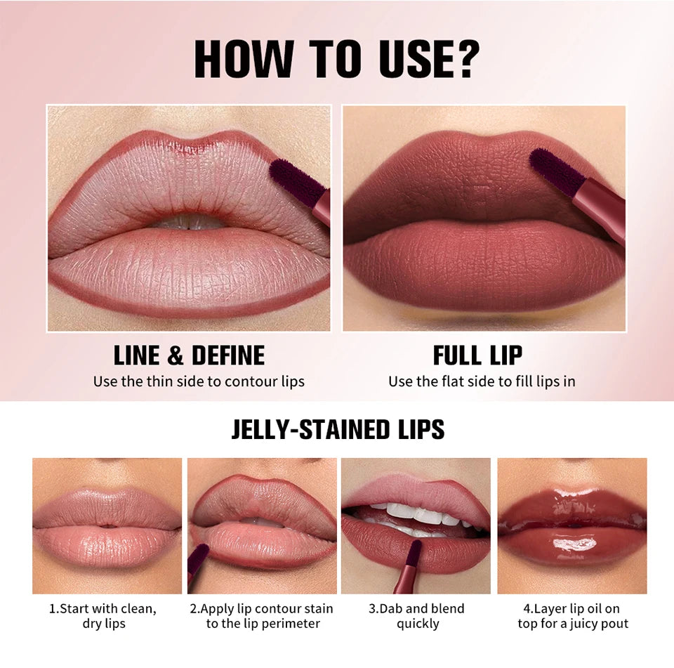 Lakerain Lip Contour Lip Stain Pen Dual-Sided Lip Liner