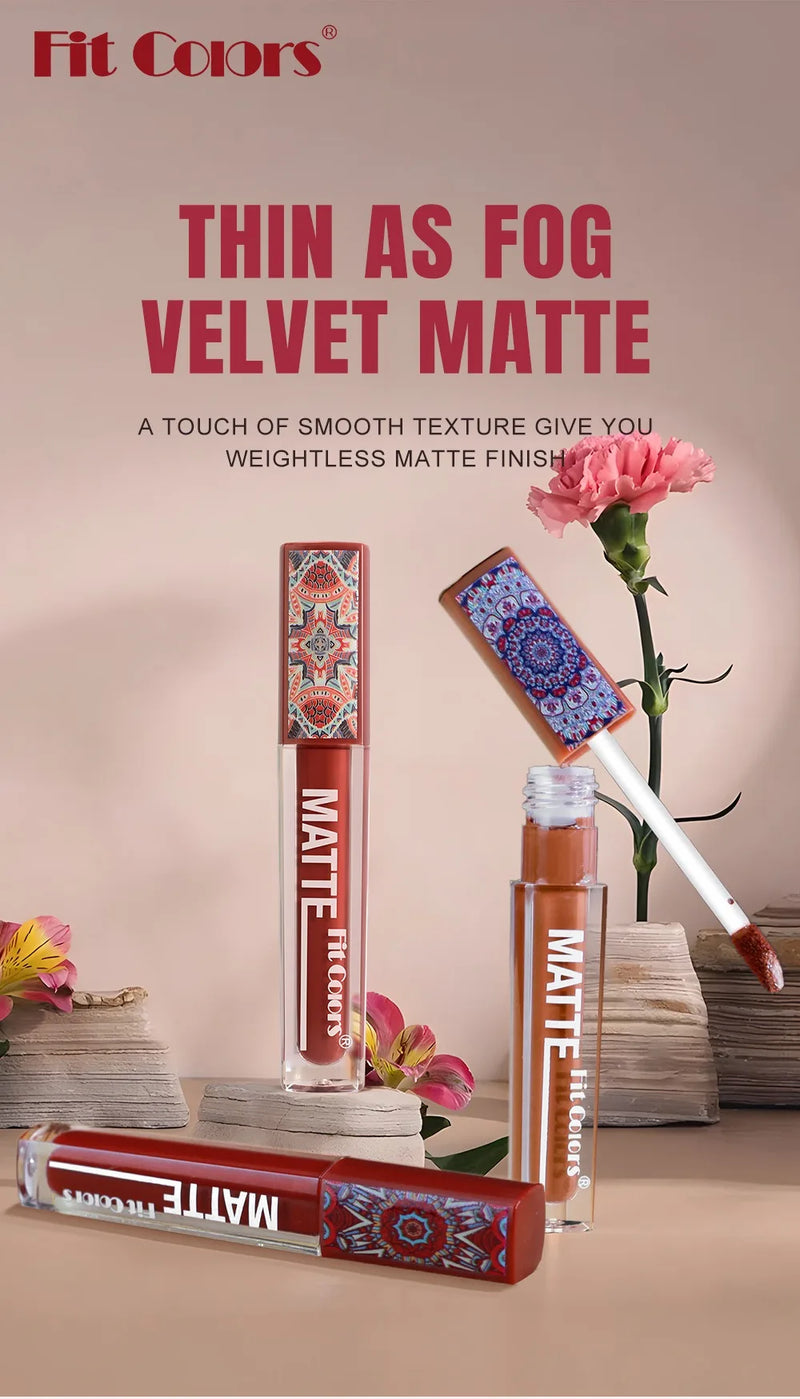 6Colors Waterproof Liquid Lipstick Matte Velvet Clay Texture Lip Gloss Bohemian Style Earth Brown Lasting Non Stick Cup Makeup