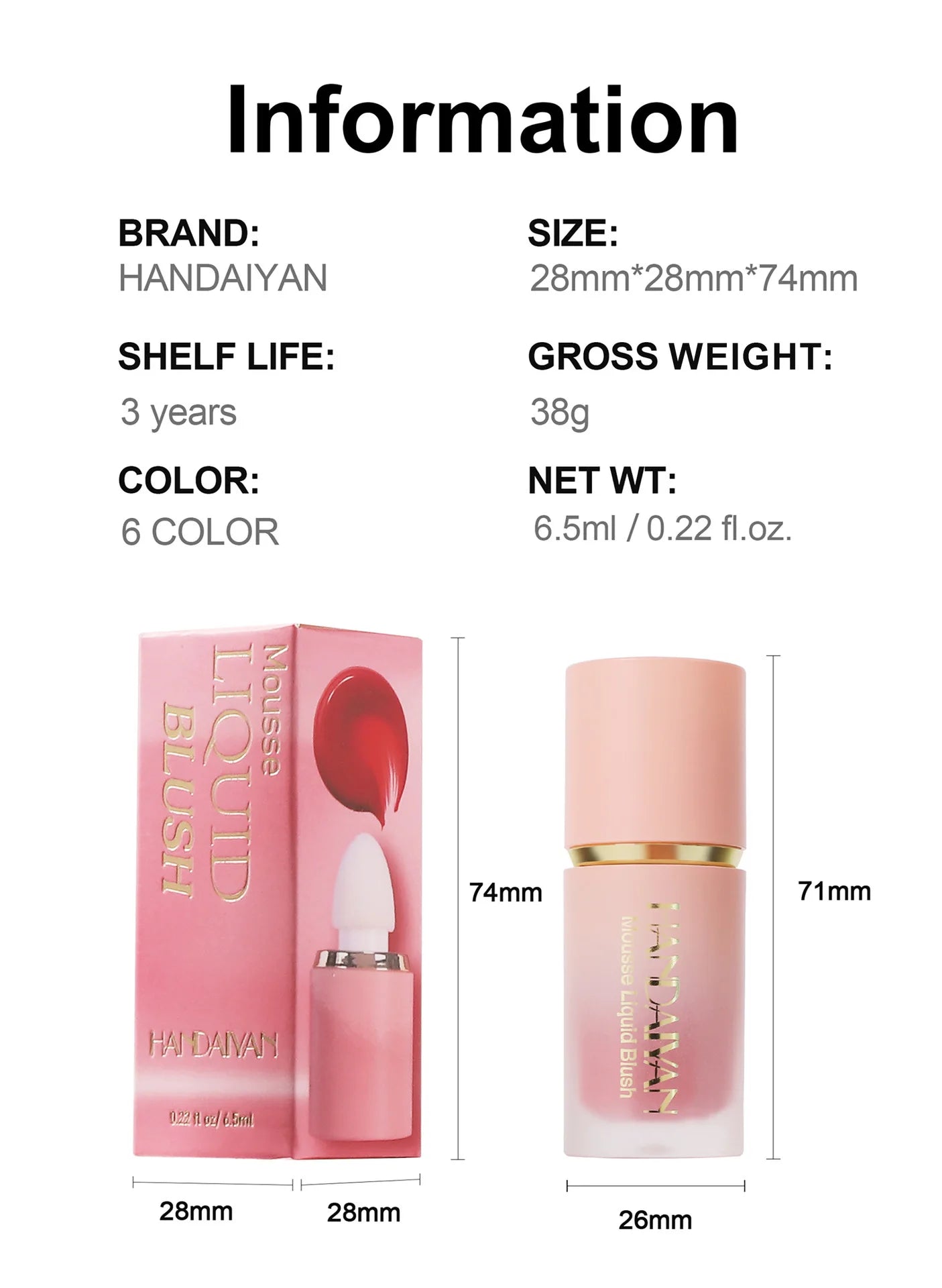 HANDAIYAN Matte Liquid Blush with Sponge Tip Applicator