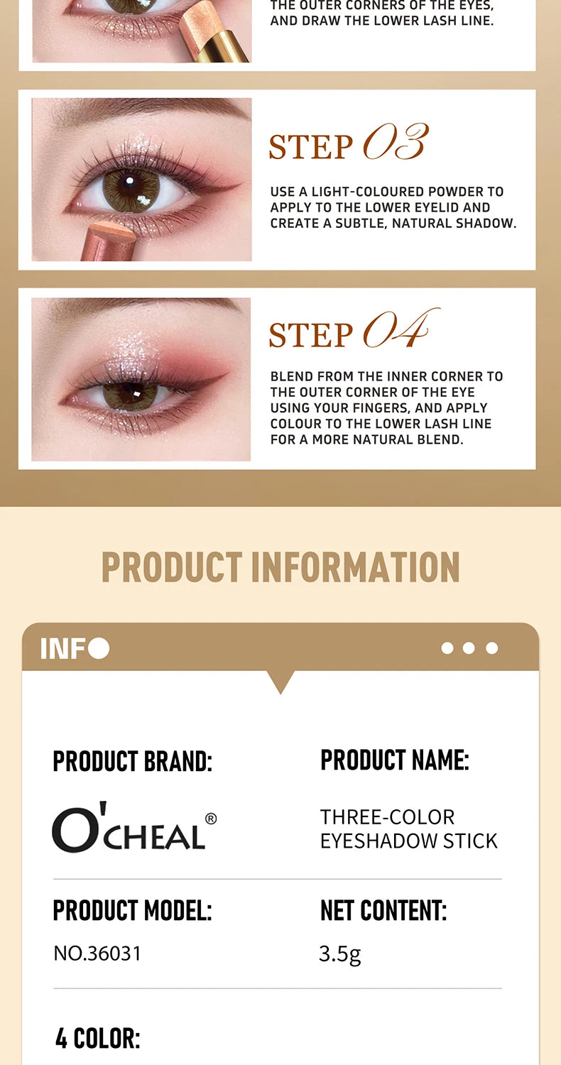 O'CHEAL Three Color Gradient Eye Shadow Stick