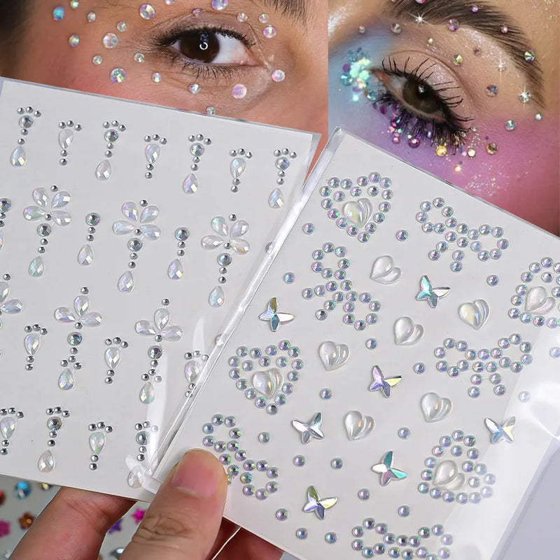 1pcs Laser Sparkle Stars Diamond/Pearls Face Gems Stickers Heart Moon Shape Rhinestones for Eyes/Face Stickers Temporary Tattoos