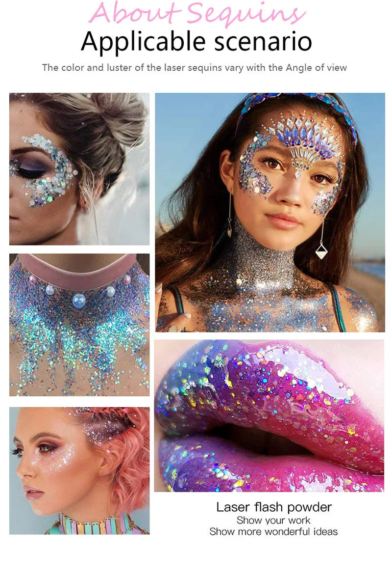 20 Colors Body Glitter Gel Mermaid's Scale Chunky Glitter Sequins Gel  for Face Body Hair Nail Christmas and Party