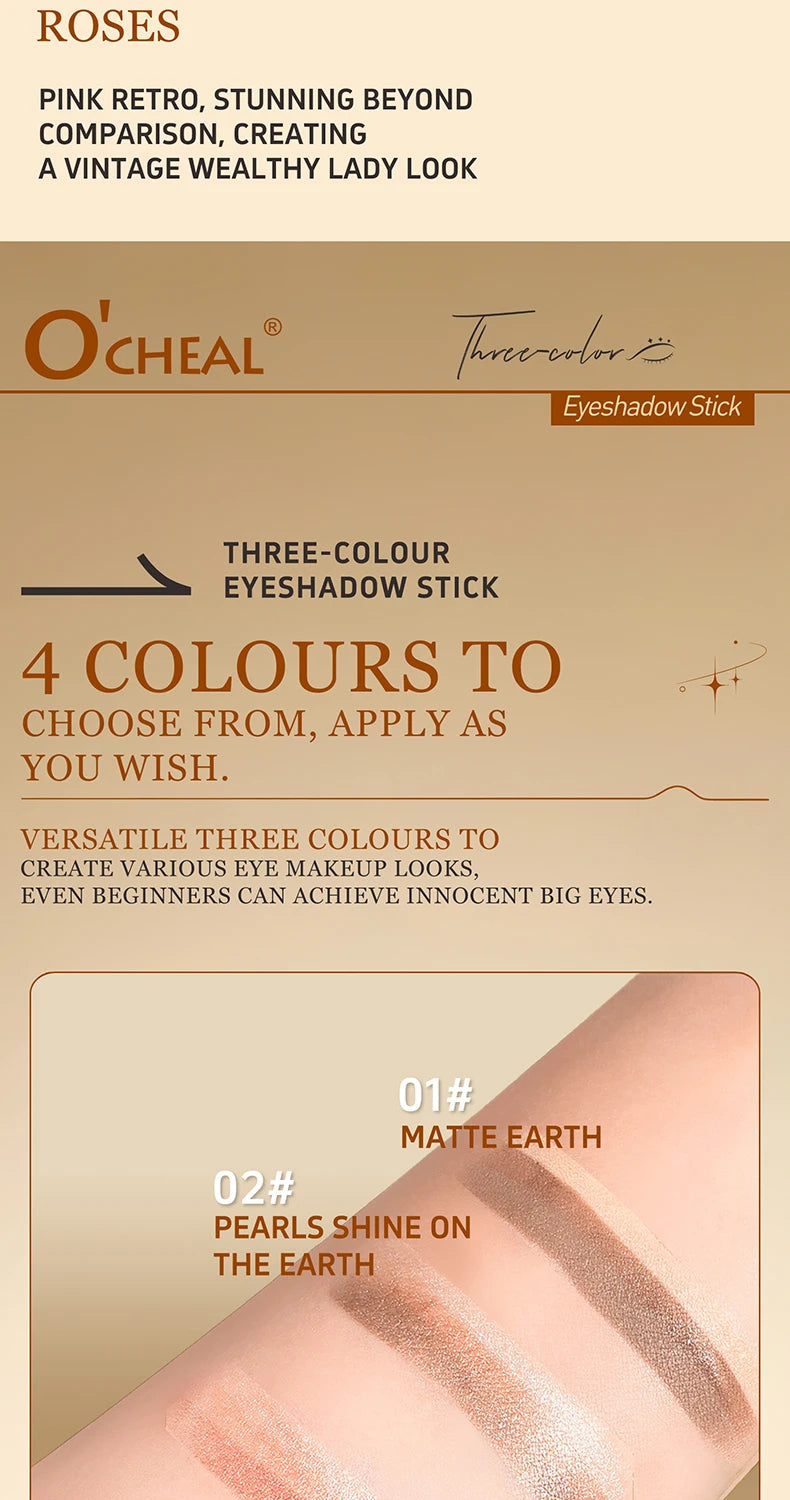 O'CHEAL Three Color Gradient Eye Shadow Stick