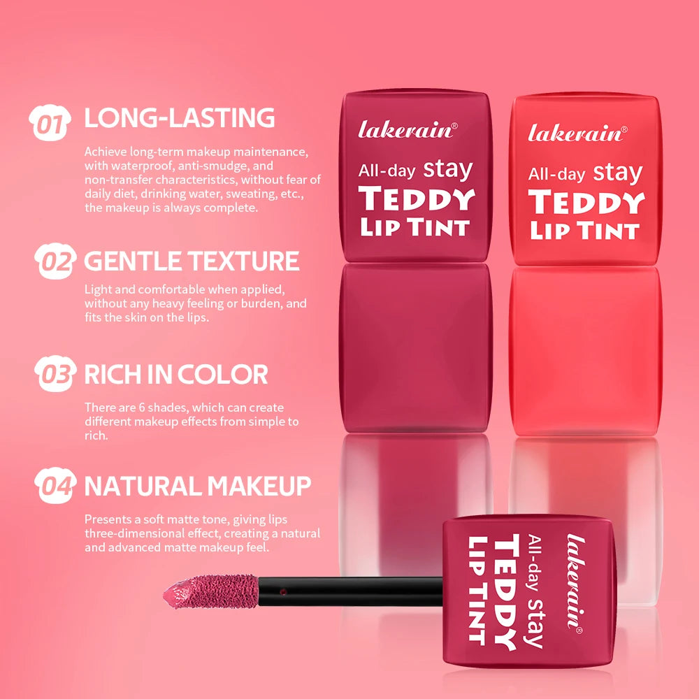 Lakerain Waterproof Teddy Lip Gloss Velvet Matte Lip Mud Long-lasting Coloring Lipstick Light Non-transfer Lip Glaze Face Makeup