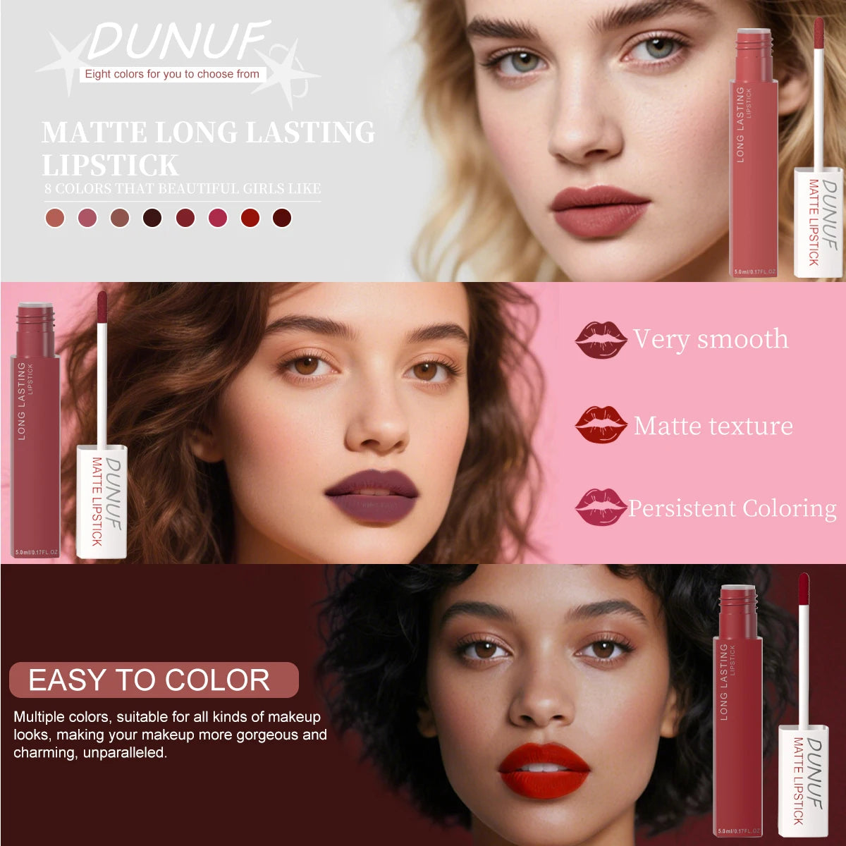 6Pcs/8Pcs Matte Color Lasting Lip Gloss Set Three-Dimensional Plastic Lips Waterproof Anti-Sweat Non-Stick Cup Lipstick Set