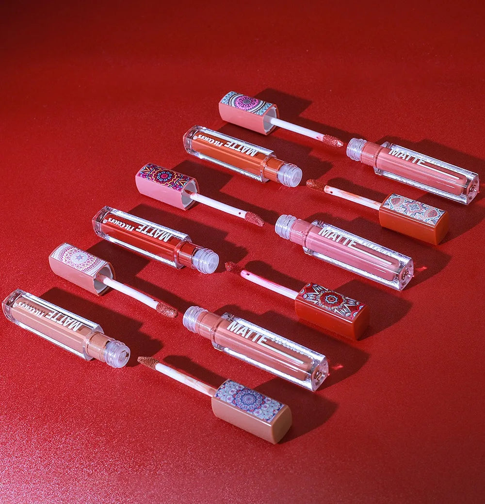 6Colors Waterproof Liquid Lipstick Matte Velvet Clay Texture Lip Gloss Bohemian Style Earth Brown Lasting Non Stick Cup Makeup