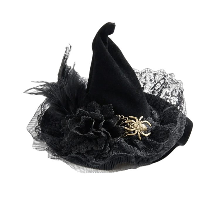 Flower Witch Hat Hair Clip Skull Spider Gothic Style Halloween Hair Clip Headdress Dark Black Witch Hairpins Cosplay