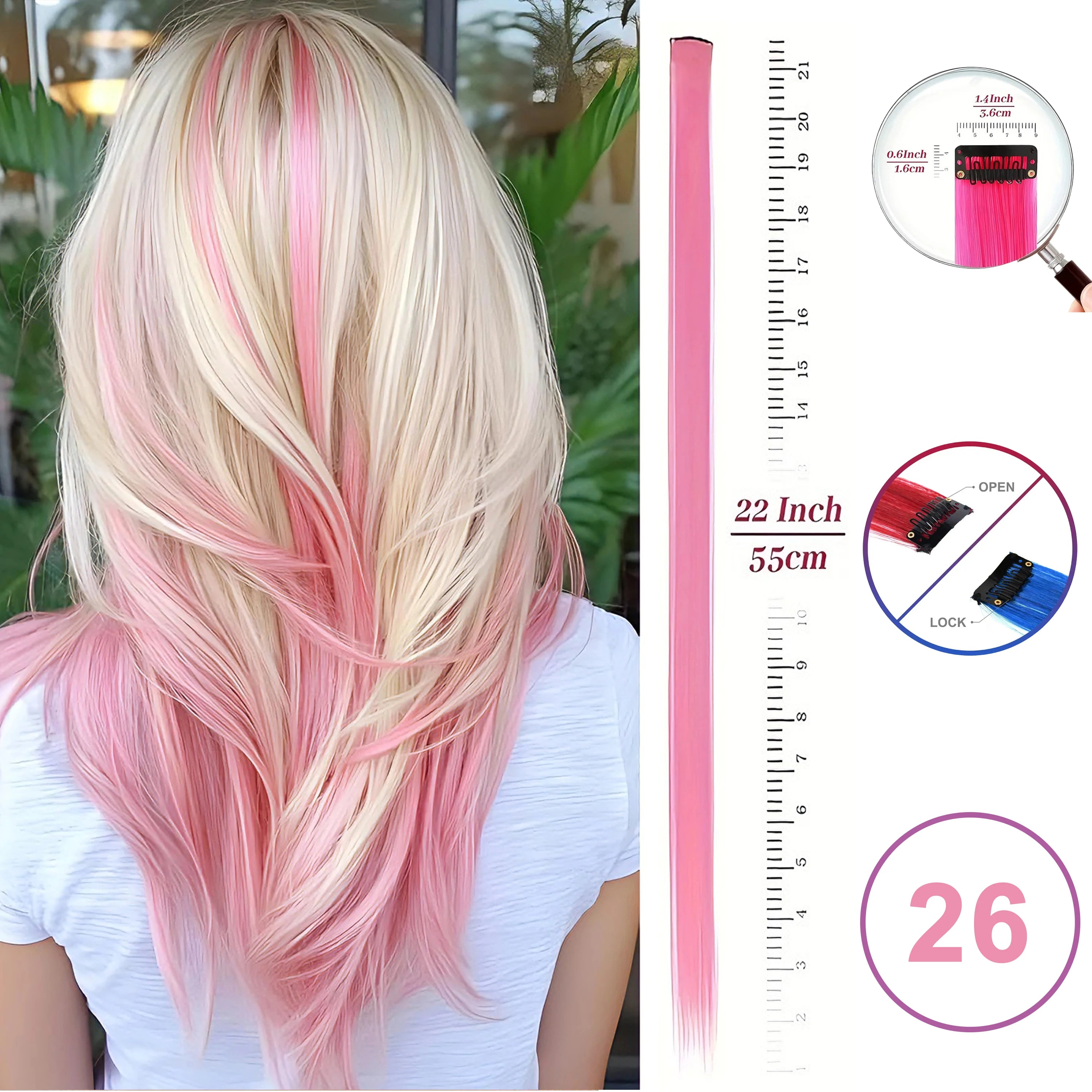 Hair Extensions Clip in 22 Inch Colored Hair Extensions Party Highlights Long Straight Synthetic Hairpieces for Women Kids Girls