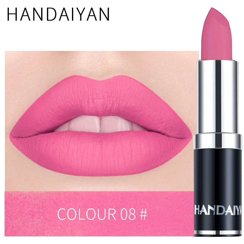 HANDAIYAN 12 Colors Matte Lipstick Long Lasting Velvet Lip Tint Waterproof 24 Hours Red Lip Gloss Cosmetics Make Up