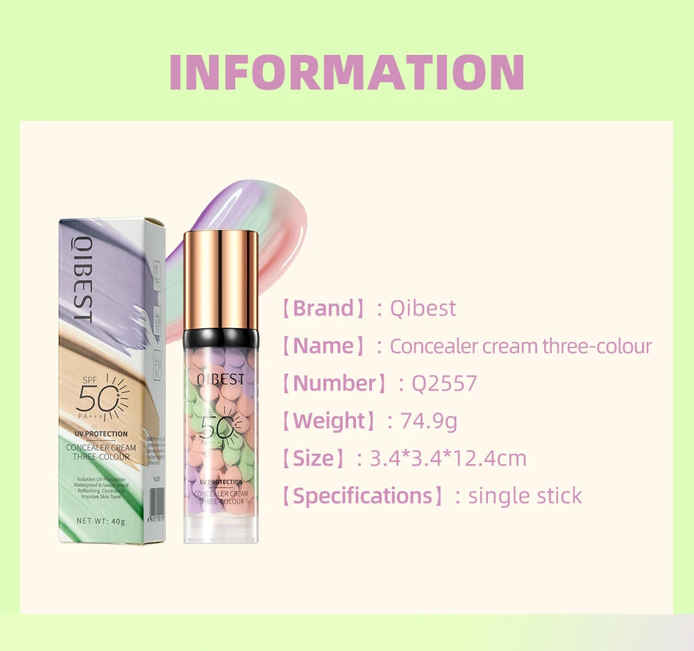 QiBest Three Color Liquid Concealer Makeup Primer