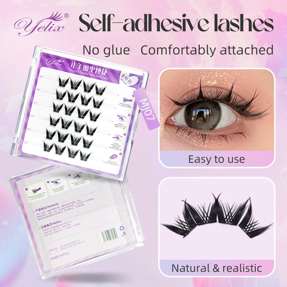 Yelix Large Capacity Self-Adhesive Eyelashes No Glue Fake Lashes Extensions Reusable for Makeup Soft Mink Eyelashes