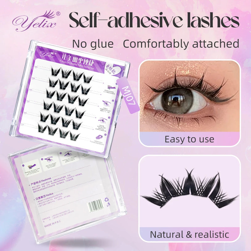 Yelix Large Capacity Self-Adhesive Eyelashes No Glue Fake Lashes Extensions Reusable for Makeup Soft Mink Eyelashes