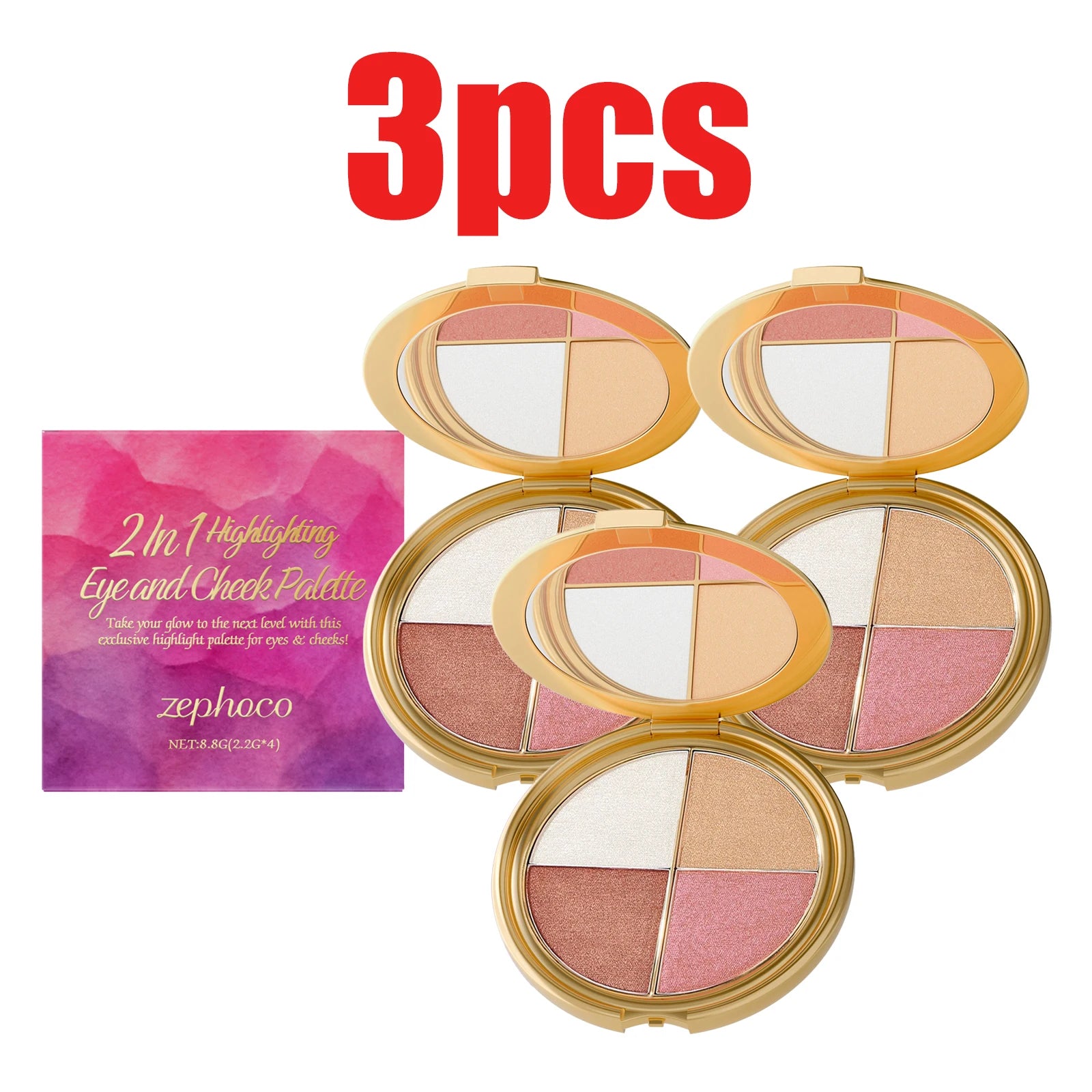 Zephoco 4 Color Highlight Eye and Cheek Makeup Palette