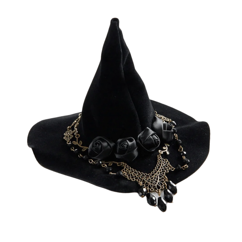 Flower Witch Hat Hair Clip Skull Spider Gothic Style Halloween Hair Clip Headdress Dark Black Witch Hairpins Cosplay