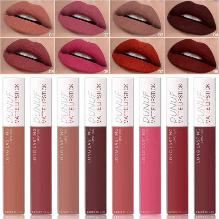 6Pcs/8Pcs Matte Color Lasting Lip Gloss Set Three-Dimensional Plastic Lips Waterproof Anti-Sweat Non-Stick Cup Lipstick Set