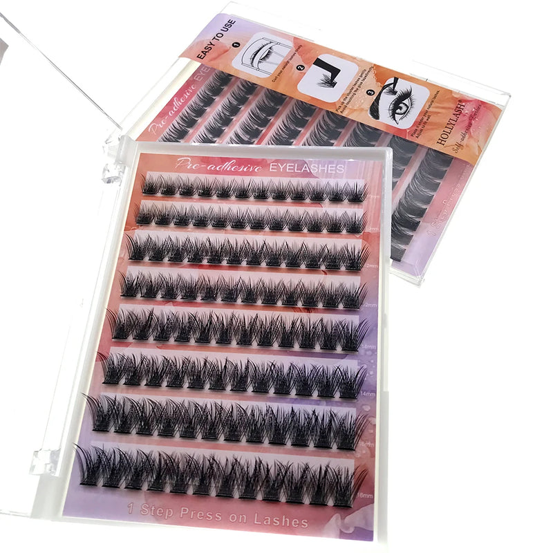 HOLLYLASH Self Adhesive Cluster Lashes Press on Pre Glued Eyelashes Volume Soft No Glue Needed Eyelash Extension Makeup Tools