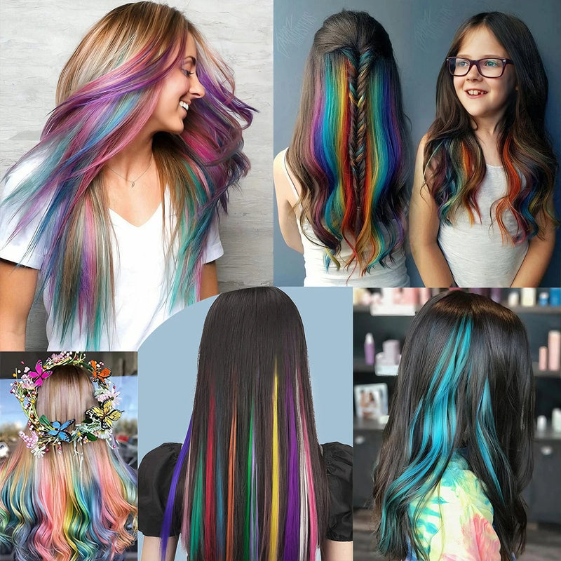 Hair Extensions Clip in 22 Inch Colored Hair Extensions Party Highlights Long Straight Synthetic Hairpieces for Women Kids Girls