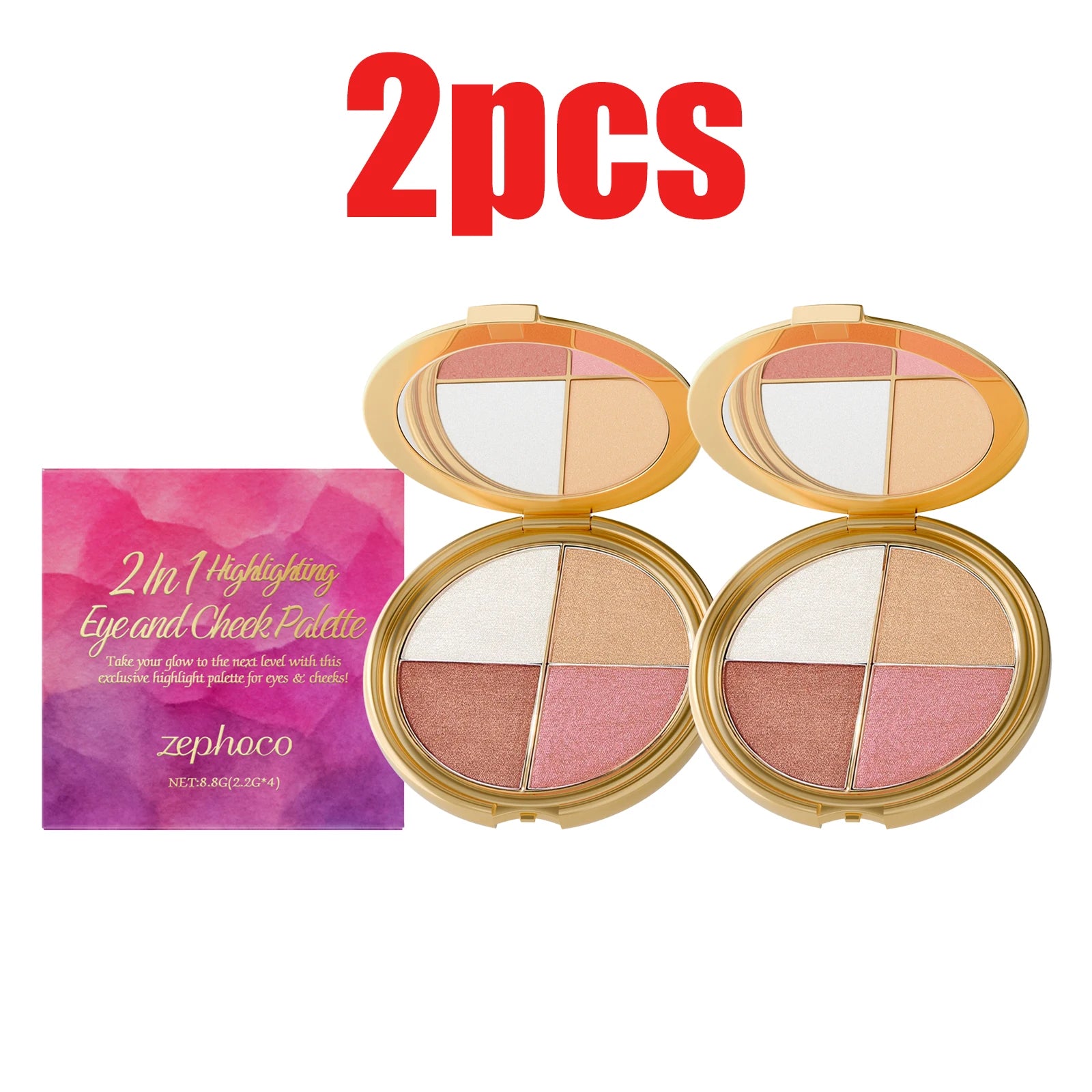 Zephoco 4 Color Highlight Eye and Cheek Makeup Palette