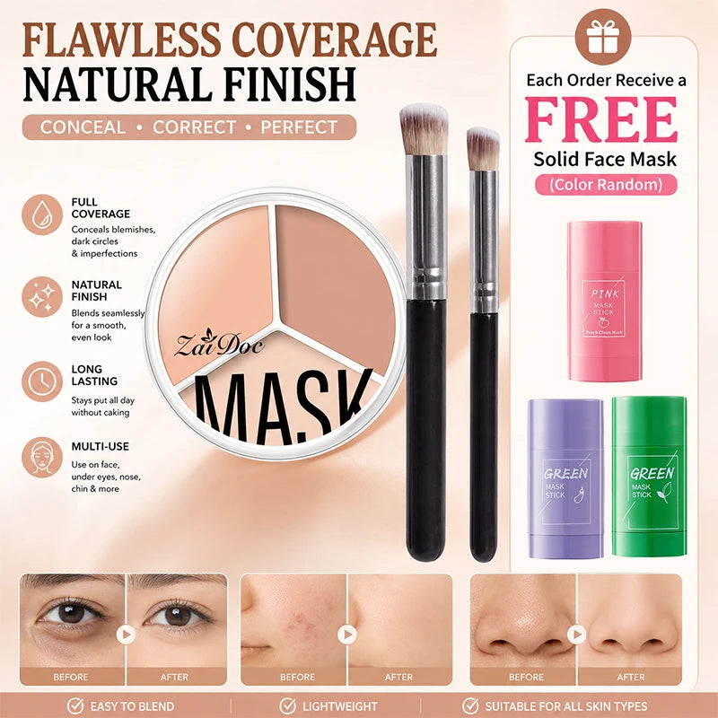 ZaiDoc 3-Color Full Coverage Cream Concealer Palette