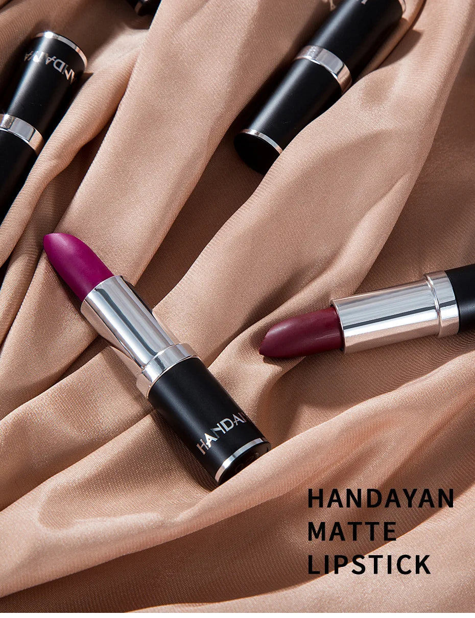 HANDAIYAN 12 Colors Matte Lipstick Long Lasting Velvet Lip Tint Waterproof 24 Hours Red Lip Gloss Cosmetics Make Up