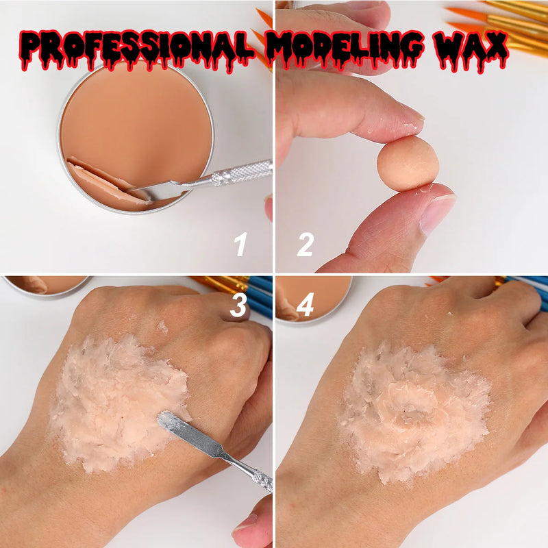 Bowitzki SFX Face Body Paint ,Halloween Makeup Special Effects，Fake Blood Scar Wax Charred Ash Powder with Sponges Brush