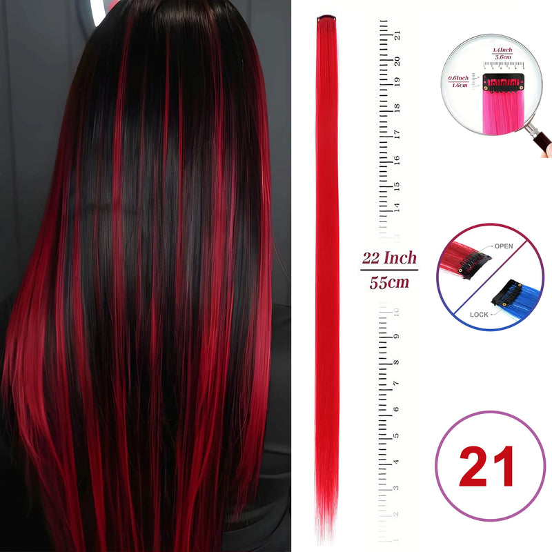 Hair Extensions Clip in 22 Inch Colored Hair Extensions Party Highlights Long Straight Synthetic Hairpieces for Women Kids Girls