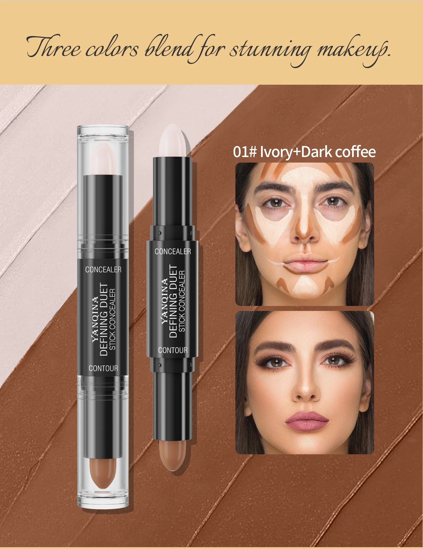 YANQINA Double-Ended Contour Stick Duo for Highlighting & Sculpting