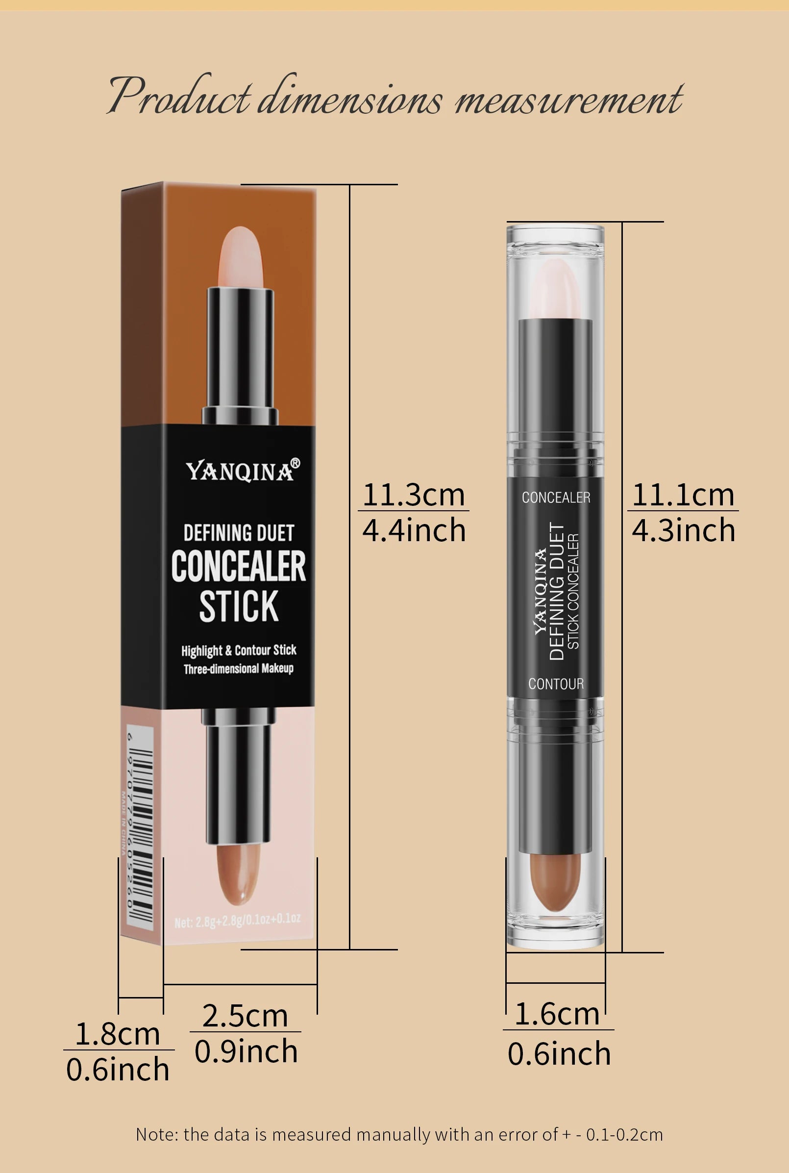 YANQINA Double-Ended Contour Stick Duo for Highlighting & Sculpting
