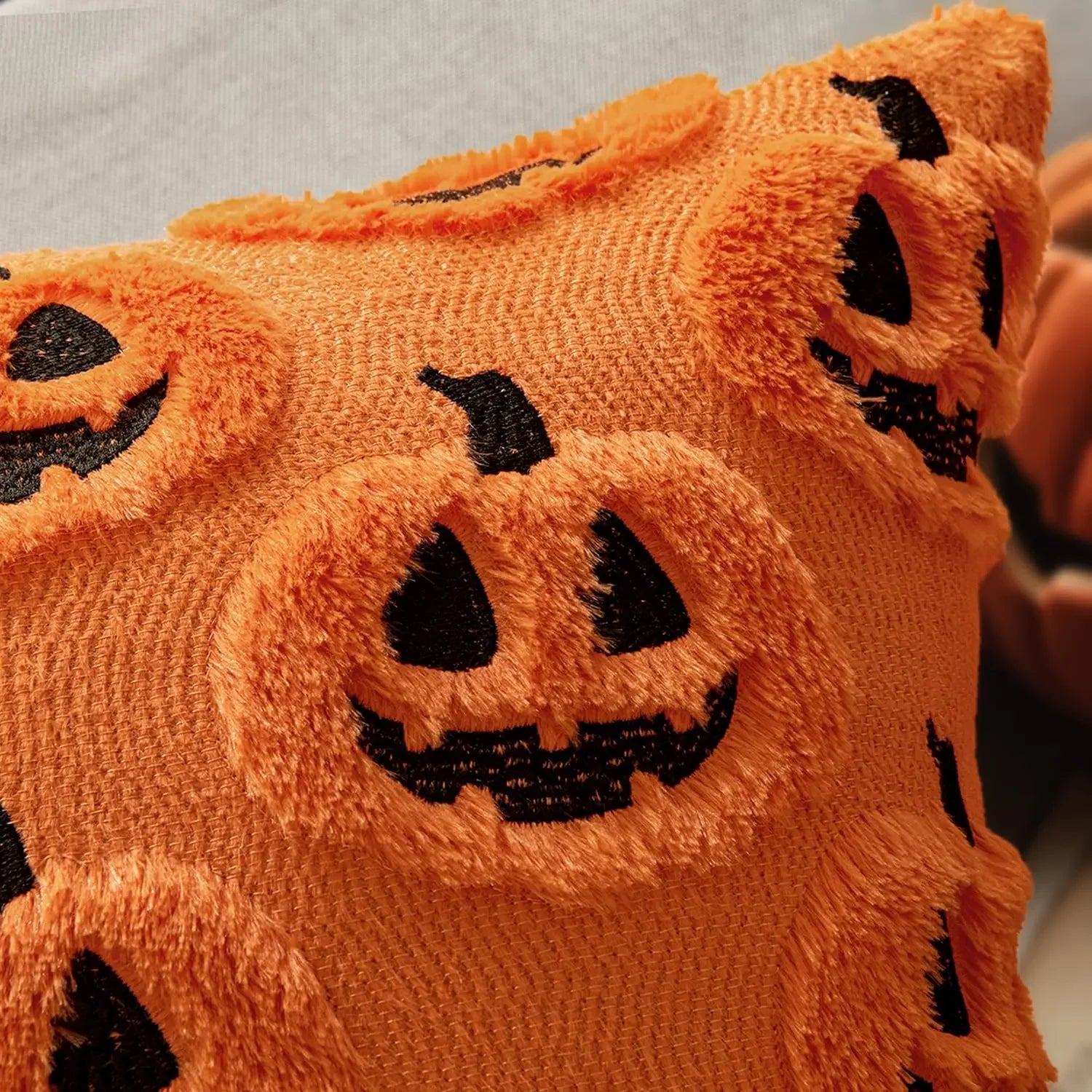 Halloween Pillow Covers,45x45,Decorative Pumpkin Pattern Pillowcase Soft Plush Faux Wool Cushions for Home Sofa Couch